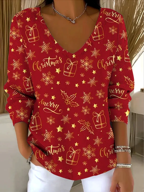 Damen Baumwolle Weihnachten Langarm Bequem Lässig Pullover