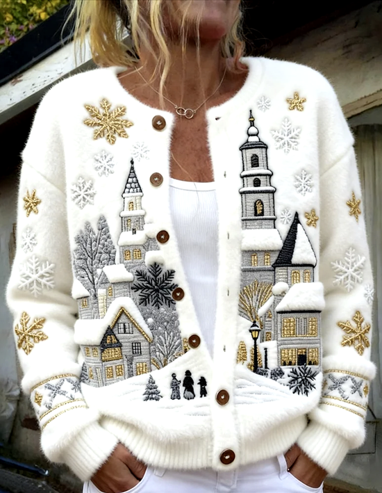 Damen Wolle/Stricken Weihnachten Langarm Bequem Lässig Strickjacke