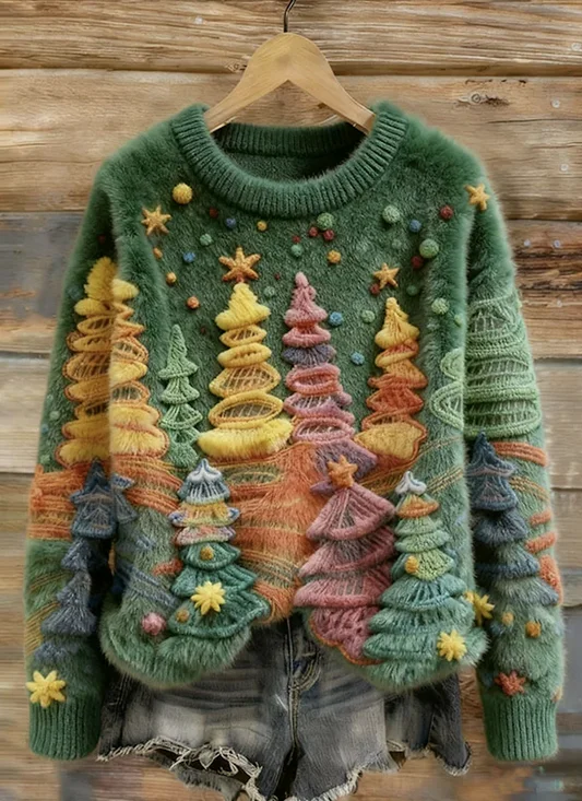 Lässig Rundhals Pflanzen Sweatshirt