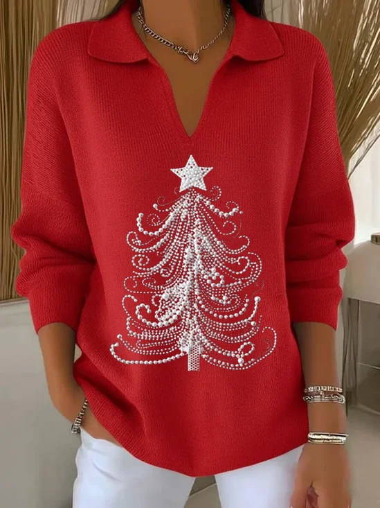 Damen Weihnachten Langarm Bequem Lässig Print Pullover