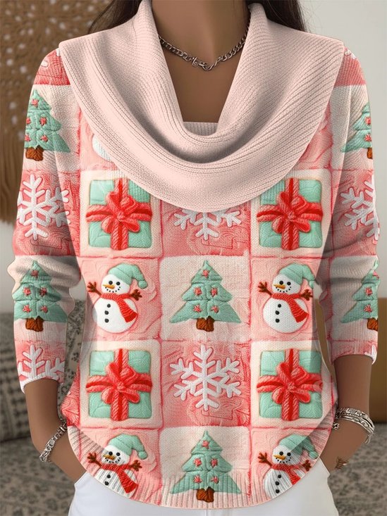 Damen Weihnachten Langarm Bequem Retro Pullover
