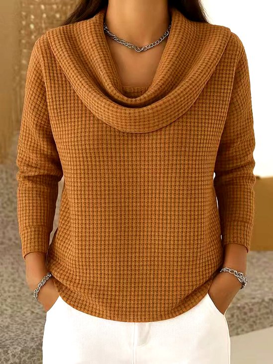 Lässig Unifarben Mock Neck Langarm T-Shirt