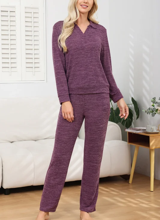 Lässig Regelmäßige Passform Unifarben Pyjama Set
