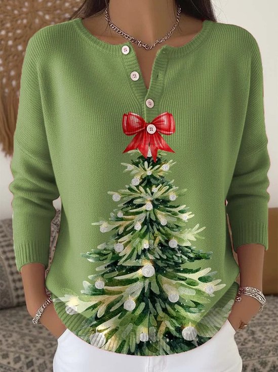 Damen Weihnachten Langarm Bequem Lässig Pullover
