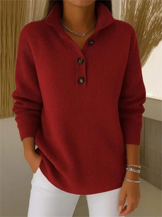 Damen Unifarben Langarm Bequem Lässig Pullover