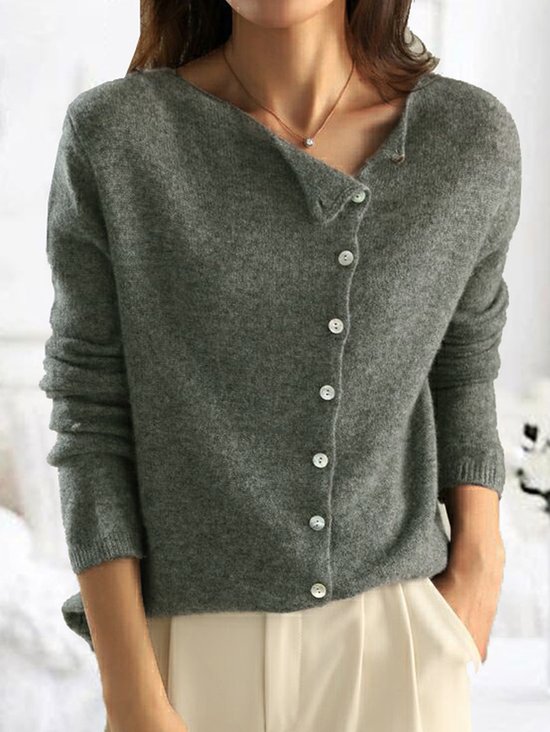 Damen Unifarben Langarm Bequem Lässig Pullover