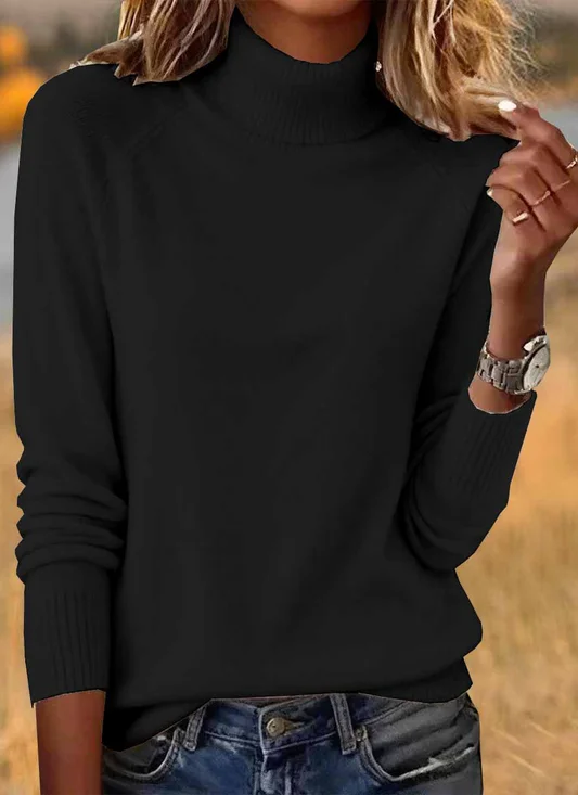 Damen Baumwolle Unifarben Langarm Bequem Lässig Pullover