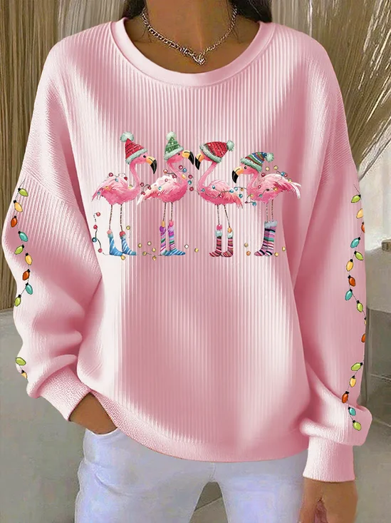 Lässig Rundhals Flamingo Sweatshirt Print