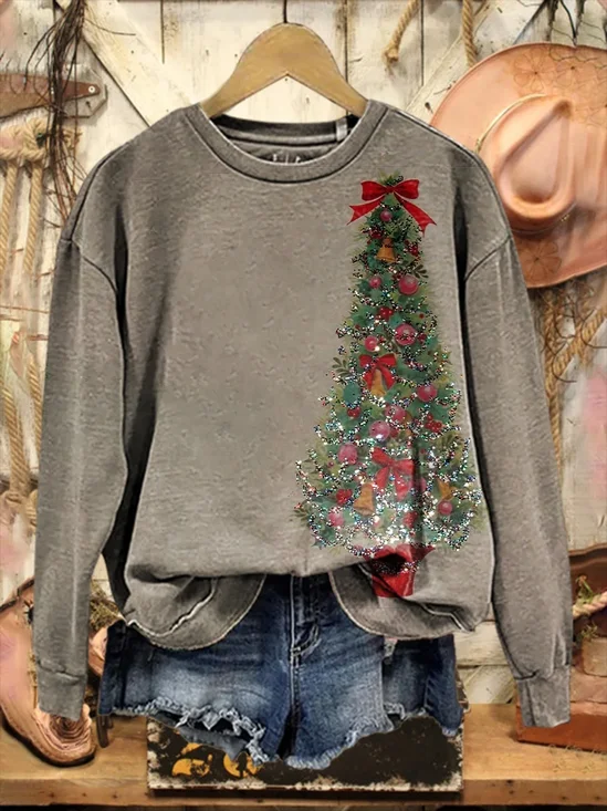 Lässig Rundhals Weihnachten Sweatshirt Print