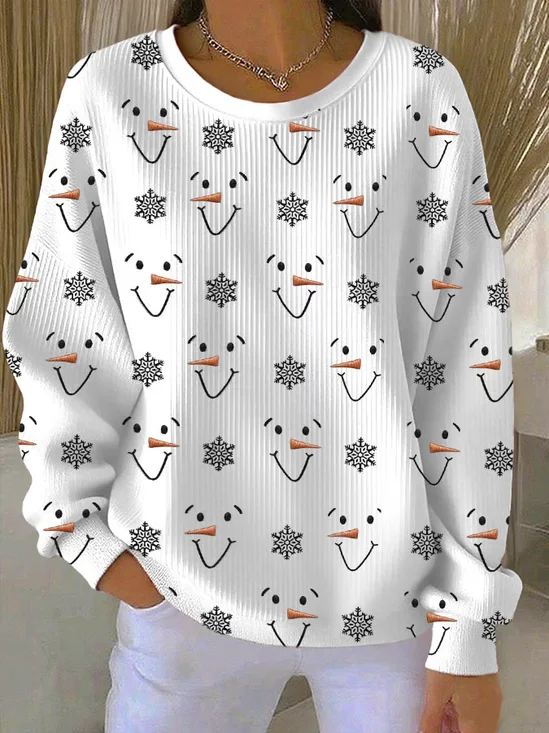 Lässig Rundhals Weihnachtsschneemann Sweatshirt Print