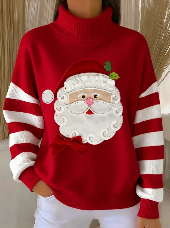 Damen Gestreift Langarm Bequem Retro Pullover