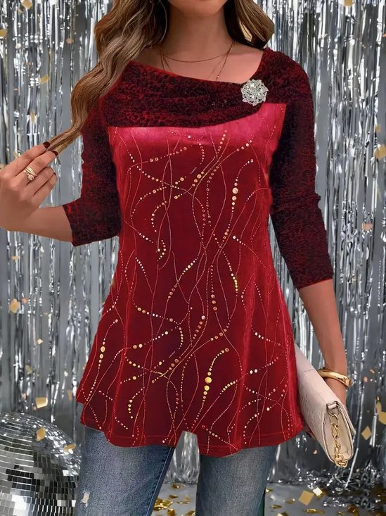 Lässig Gestreift Langarm T-Shirt