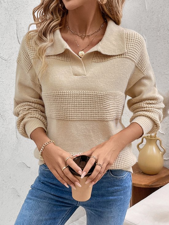 Damen Baumwolle Unifarben Langarm Bequem Lässig Pullover