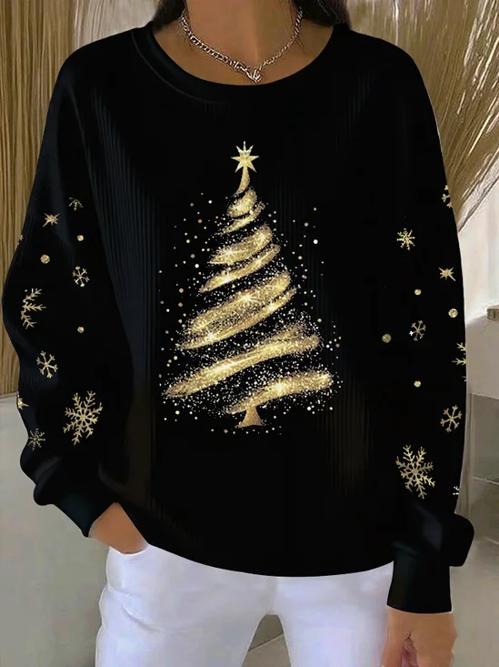 Lässig Rundhals Weihnachten Sweatshirt Print