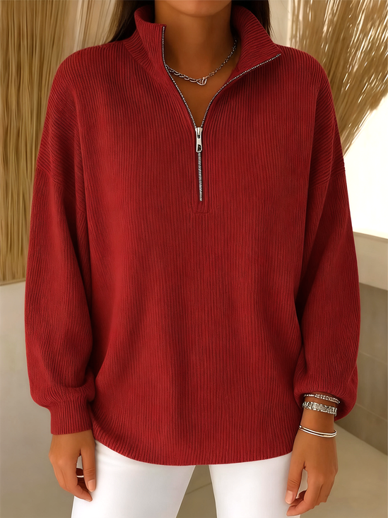 Damen Unifarben Langarm Bequem Lässig Pullover