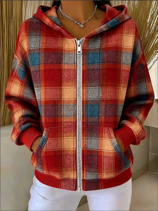 Damen Frühling/Herbst Oberbekleidung Retro Geometrisch Langarm Kapuze Jacke