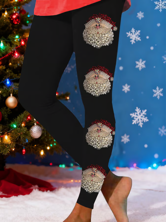 Damen Weihnachtsmann Lässig Alle Jahreszeiten Print Lang Leggings