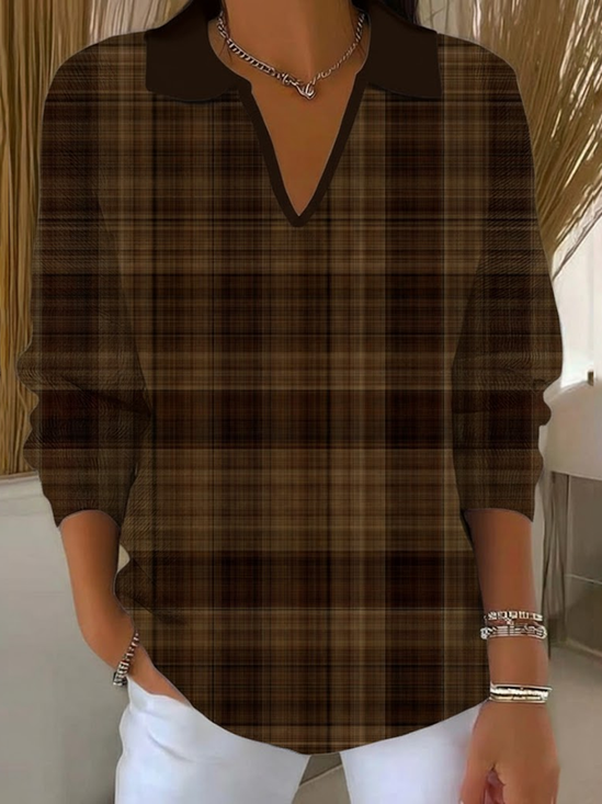 Damen Kariert Langarm Bequem Lässig Print Pullover