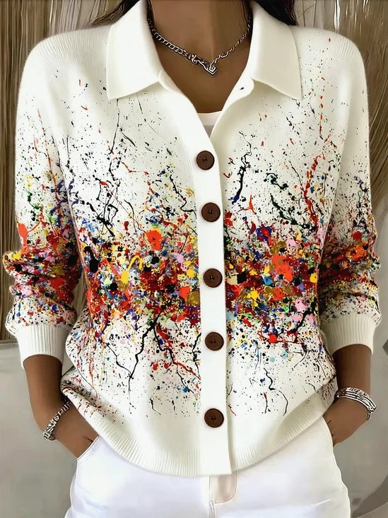 Damen Gestrickt Verlaufsmuster Langarm Bequem Lässig Strickjacke