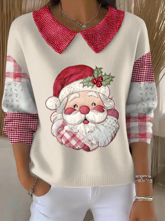 Damen Weihnachtsmann Langarm Bequem Lässig Print Pullover