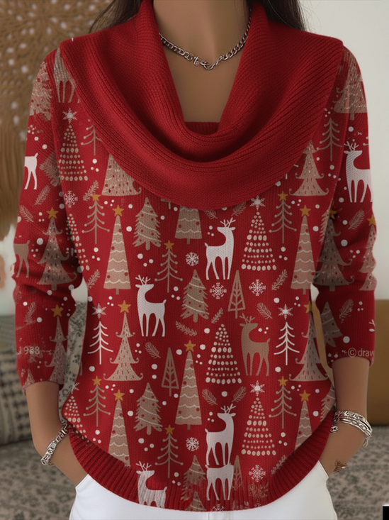 Damen Weihnachten Langarm Bequem Lässig Print Pullover