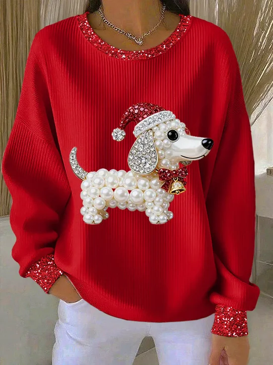 Lässig Rundhals Weihnachten Sweatshirt Print