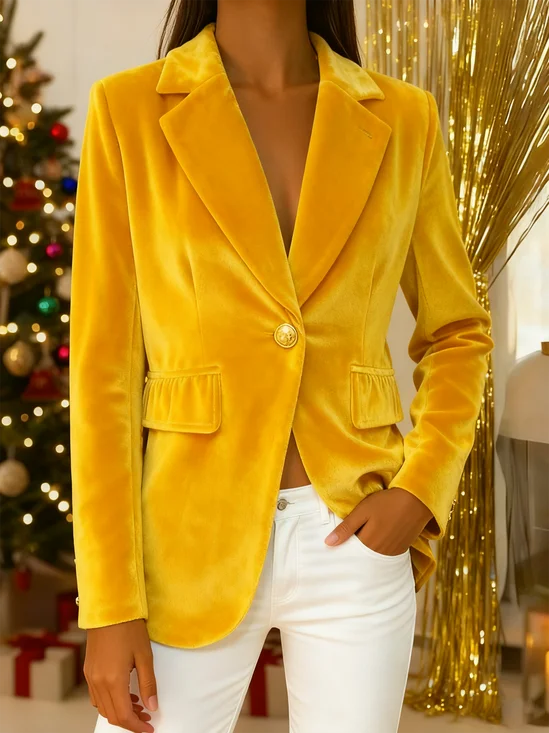 Damen Unifarben Frühling/Herbst Oberbekleidung Elegant Langarm Schalkragen Regelmäßig Blazer