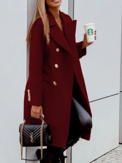 Damen Winter Oberbekleidung Lässig Nahtverarbeitung Unifarben Langarm Schalkragen Jacke