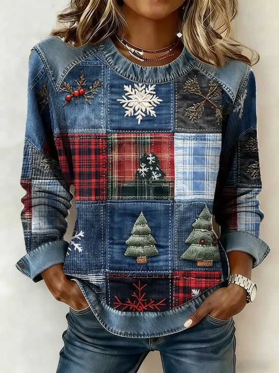 Retro Rundhals Weihnachten Sweatshirt Print