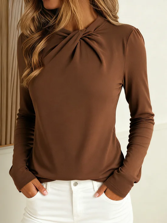 Elegant Unifarben Langarm T-Shirt