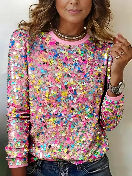 Retro Sternenklarer Himmel Rundhals Langarm T-Shirt