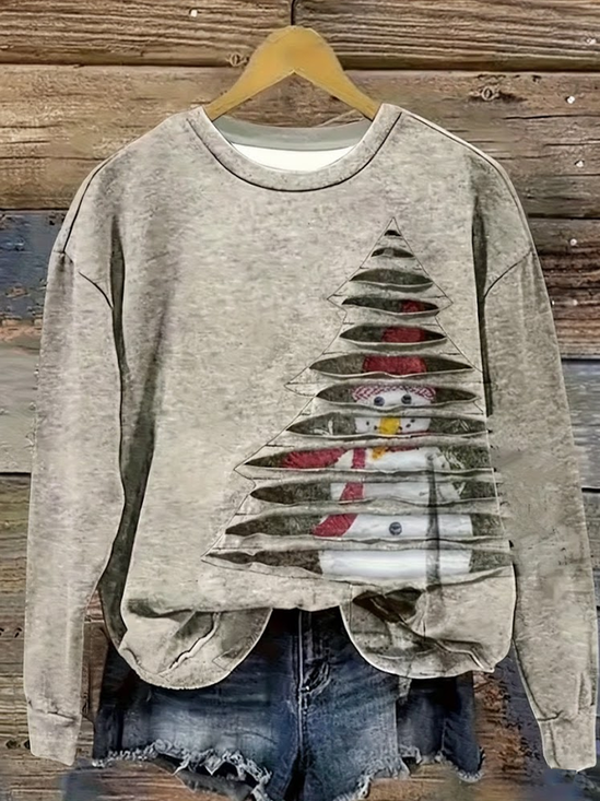 Lässig Rundhals Weihnachtsschneemann Sweatshirt Print