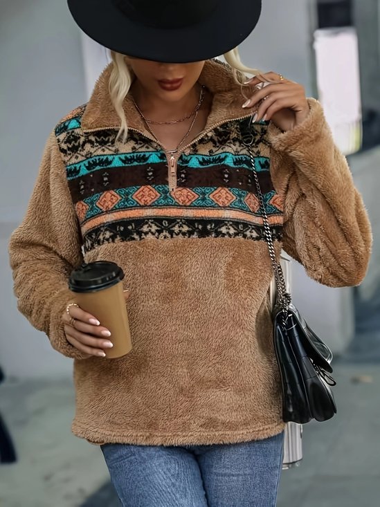 Retro Stehkragen Geometrisch Sweatshirt Print