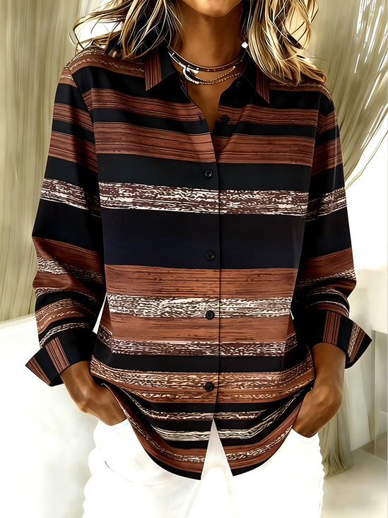 Hemdkragen Langarm Unifarben Regelmäßig Weit Bluse für Damen