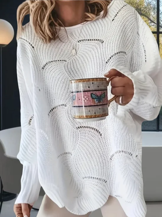 Lässig Rundhals Polyester Baumwolle Weit Stricken Oberteile