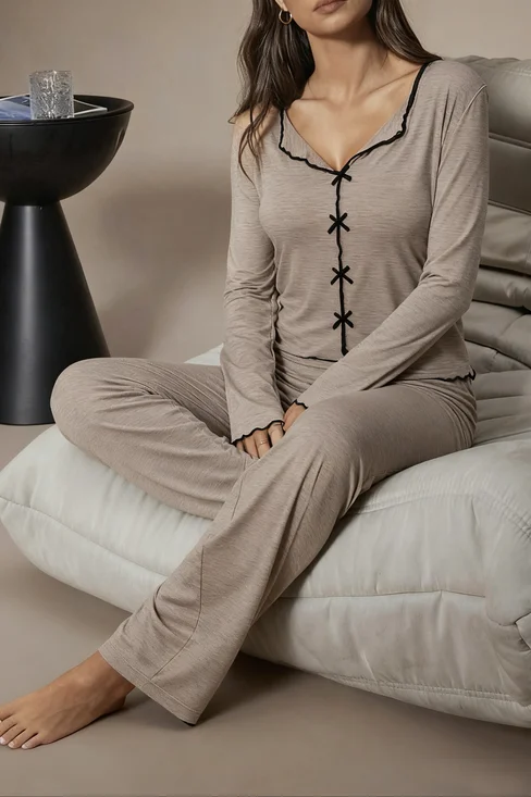 2PCS Freizeit Jersey Lässig Pyjama Set