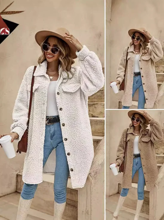 Damen Winter Oberbekleidung Lässig Nahtverarbeitung Unifarben Langarm Schalkragen Jacke