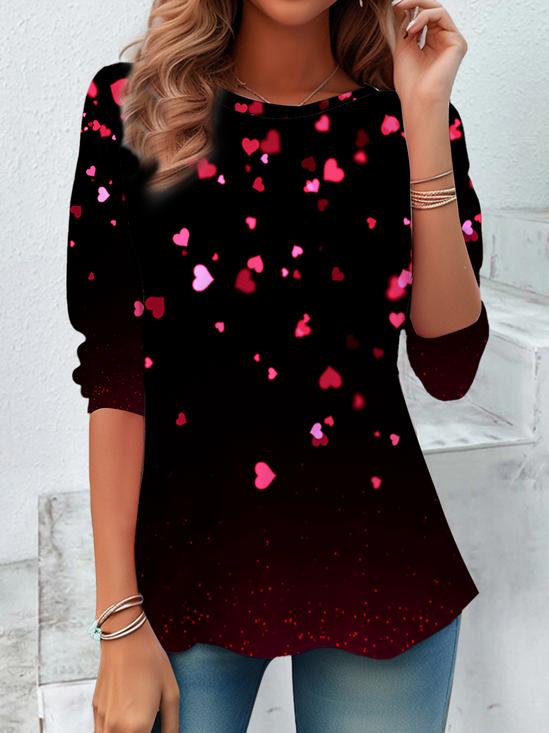 Lässig Herz/Herz Rundhals Langarm T-Shirt