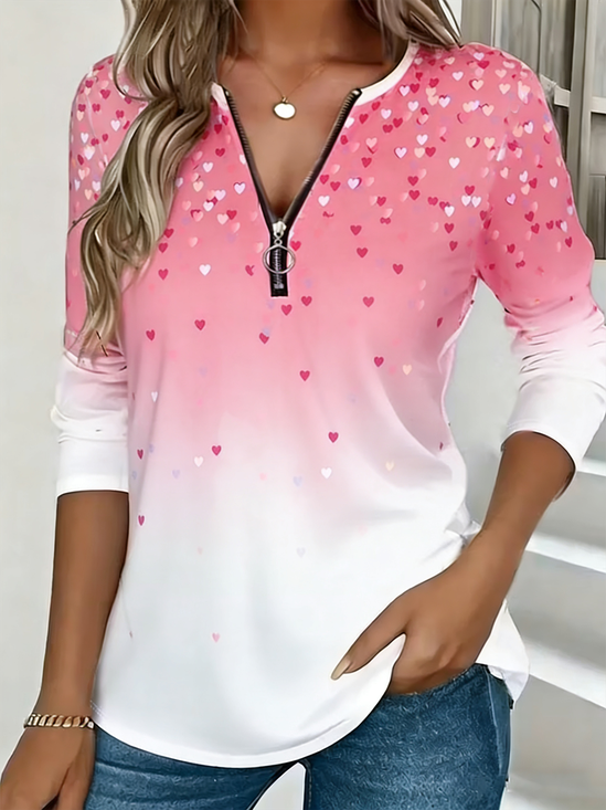 Retro Verlaufsmuster V-Ausschnitt Langarm T-Shirt