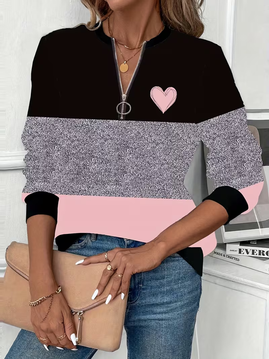 Lässig Rundhals Herz/Herz Sweatshirt Print