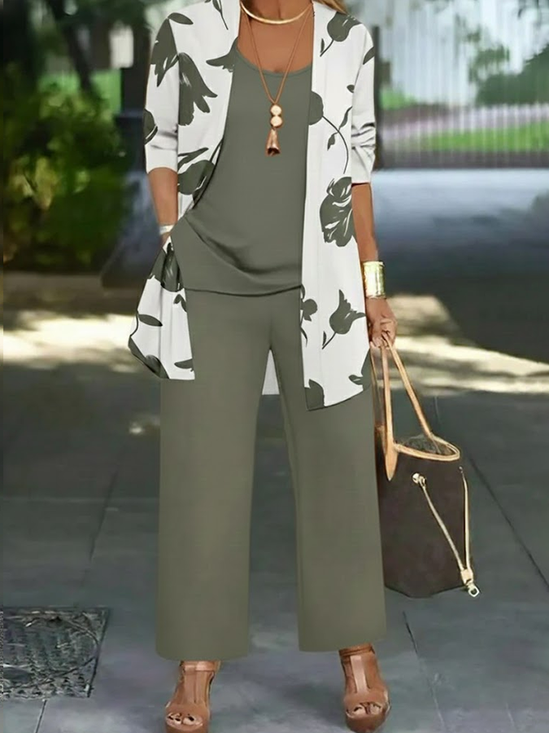 Damen Geblümt Zweiteiliges Set Täglich Langarm Lässig Frühling/Herbst Mehrteiliges Set Matching Set