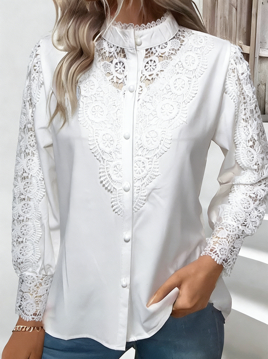 Elegant Spitze Langarm T-Shirt