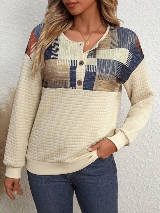 Retro Rundhals Geometrisch Sweatshirt Print