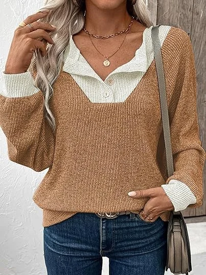 Retro Schalkragen Farbblock Sweatshirt Nahtverarbeitung