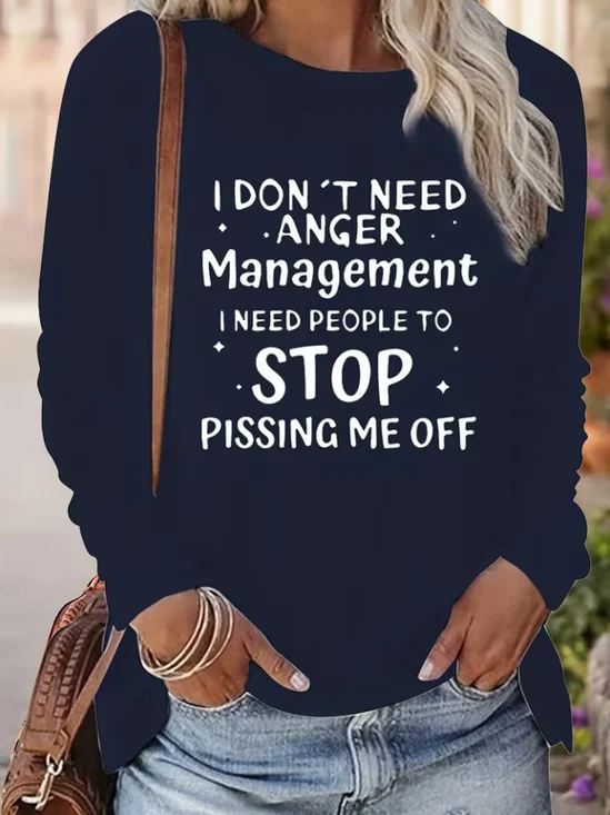 Lässig Textbriefe Rundhals Langarm T-Shirt