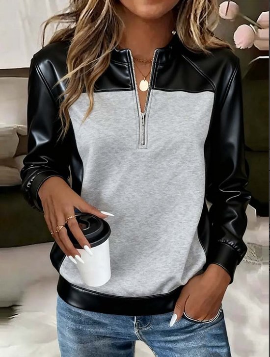 Retro Stehkragen Farbblock Sweatshirt Nahtverarbeitung