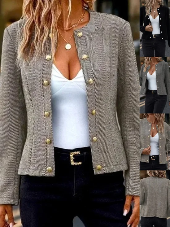 Damen Frühling/Herbst Oberbekleidung Retro Nahtverarbeitung Unifarben Langarm Reverskragen Jacke