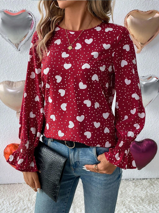 Rundhals Langarm Polka Dots Regelmäßig Weit Bluse für Damen