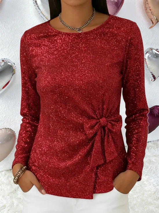 Rundhals Langarm Unifarben Farbe Regelmäßig Regelmäßige Passform Bluse für Damen