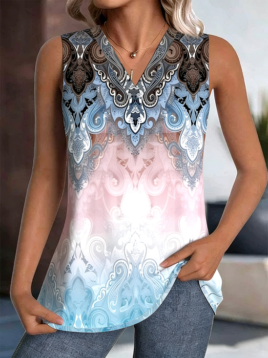 Lässig V-Ausschnitt Geometrisch Tanktop